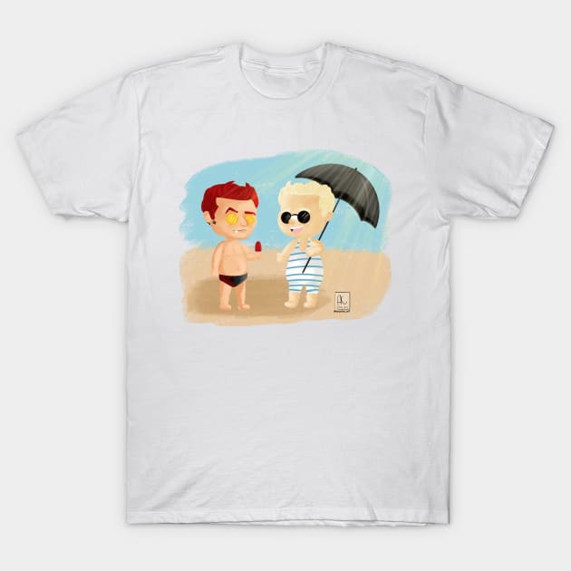 Umbrella Aziraphale and Sunglasses Crowley T-Shirt by AC Salva